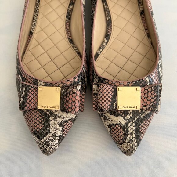 Cole Haan Tali Bow Misty Rose Snake Print Pointed Toe Flats - Picture 2 of 7